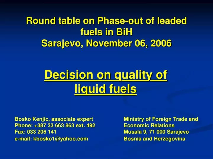round table on phase out of leaded fuels in bih sarajevo november 06 2006