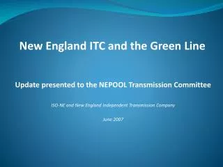 Update presented to the NEPOOL Transmission Committee