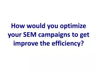 How would you optimize your SEM campaigns to get improve the efficiency?