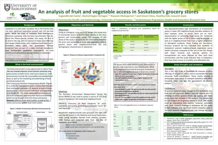 an analysis of fruit and vegetable access in saskatoon s grocery stores