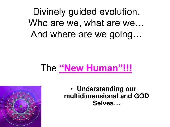 divinely guided evolution who are we what are we and where are we going the new human