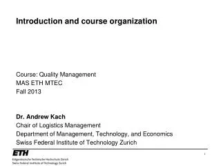 Introduction and course organization