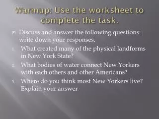 Warmup: Use the worksheet to complete the task.