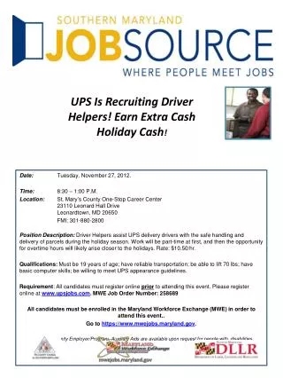 UPS Is Recruiting Driver Helpers! Earn Extra Cash Holiday Cash !