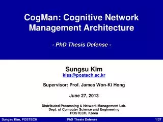 CogMan : Cognitive Network Management Architecture - PhD Thesis Defense -