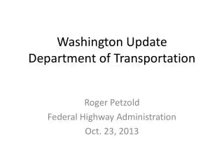 Washington Update Department of Transportation