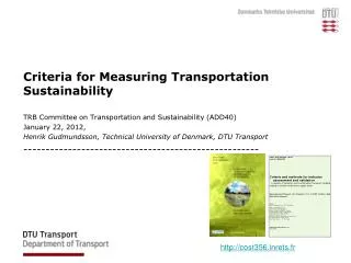 Criteria for Measuring Transportation Sustainability