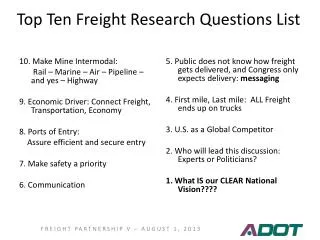 Top Ten Freight Research Questions List