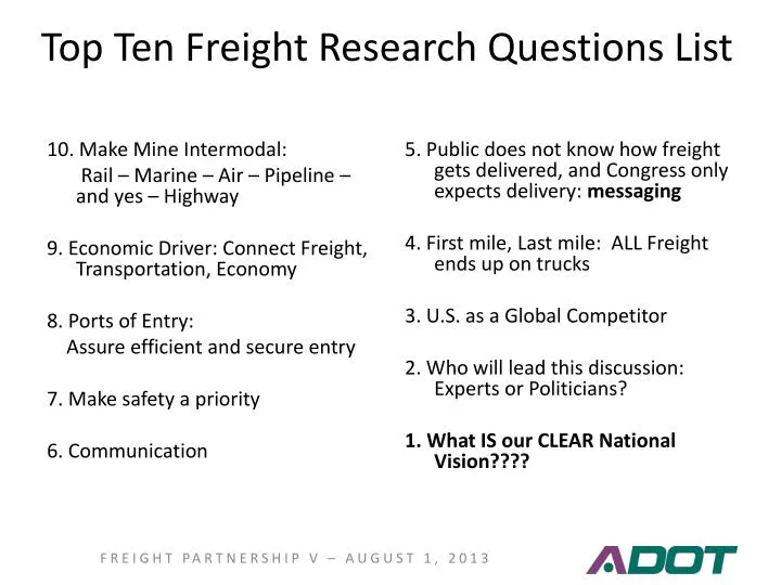 top ten freight research questions list