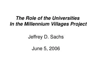 The Role of the Universities In the Millennium Villages Project