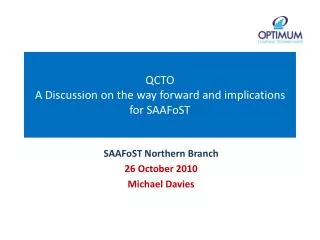 QCTO A Discussion on the way forward and implications for SAAFoST