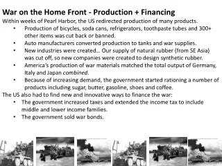 War on the Home Front - Production + Financing