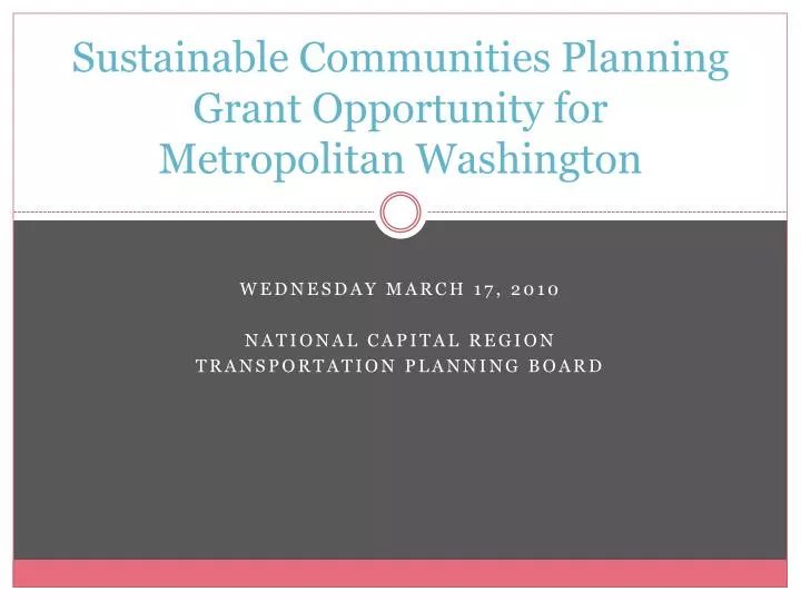 sustainable communities planning grant opportunity for metropolitan washington