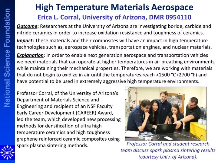 high temperature materials aerospace erica l corral university of arizona dmr 0954110