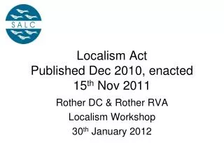 Localism Act Published Dec 2010, enacted 15 th Nov 2011