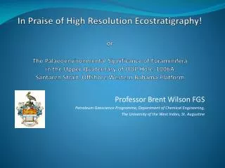 Professor Brent Wilson FGS Petroleum Geoscience Programme, Department of Chemical Engineering,