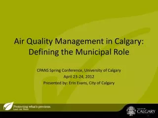 Air Quality Management in Calgary: Defining the Municipal Role