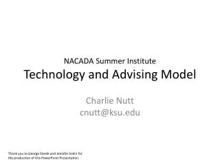 NACADA Summer Institute Technology and Advising Model
