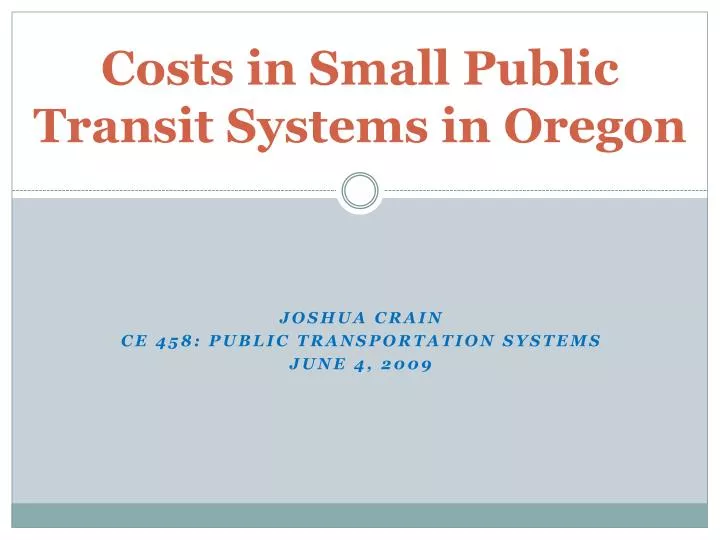 costs in small public transit systems in oregon