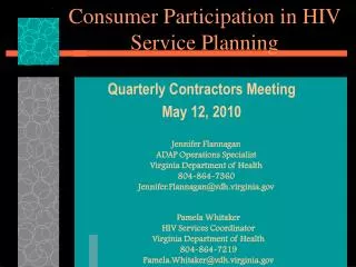 Consumer Participation in HIV Service Planning