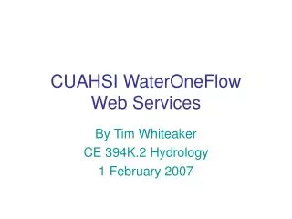 CUAHSI WaterOneFlow Web Services