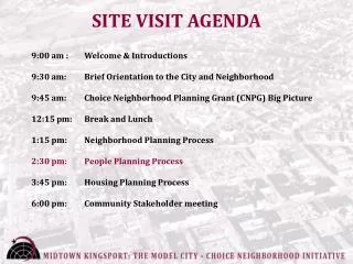 SITE VISIT AGENDA