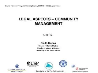 LEGAL ASPECTS – COMMUNITY MANAGEMENT
