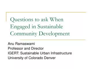 Questions to ask When Engaged in Sustainable Community Development