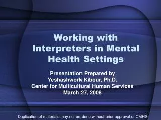 Working with Interpreters in Mental Health Settings