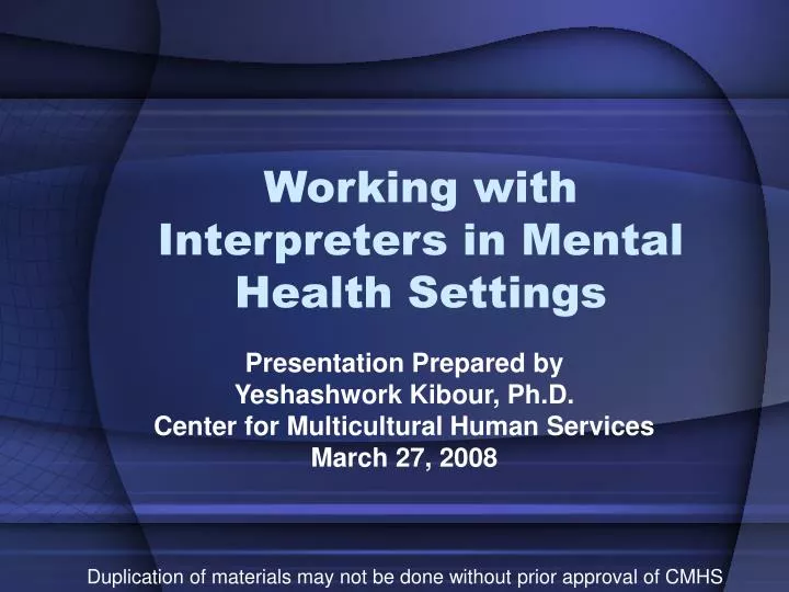 working with interpreters in mental health settings