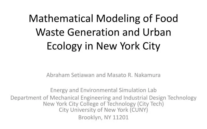 mathematical modeling of food waste generation and urban ecology in new york city