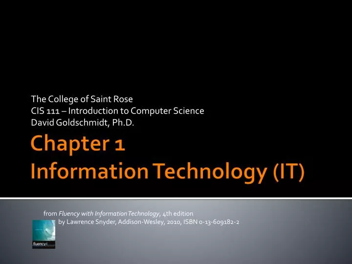 the college of saint rose cis 111 introduction to computer science david goldschmidt ph d