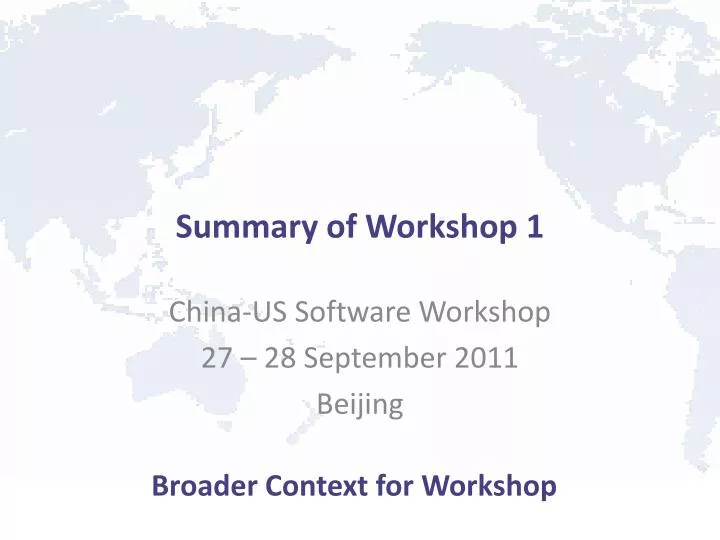 summary of workshop 1