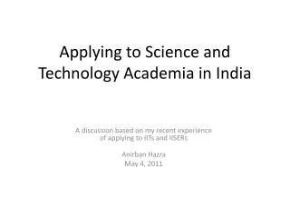 Applying to Science and Technology Academia in India