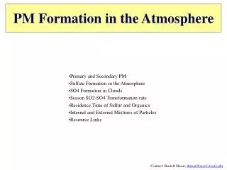PM Formation in the Atmosphere