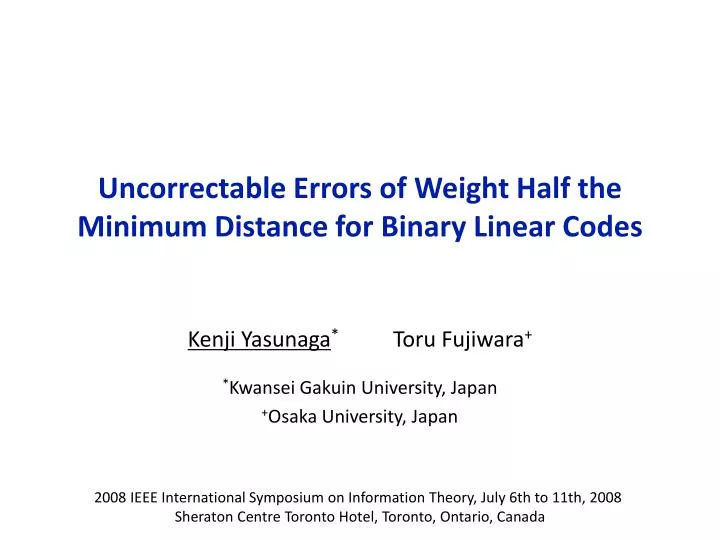 uncorrectable errors of weight half the minimum distance for binary linear codes