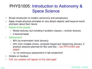 PHYS1005: Introduction to Astronomy &amp; Space Science