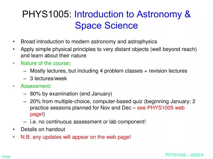 phys1005 introduction to astronomy space science