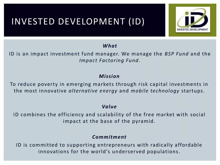 invested development id