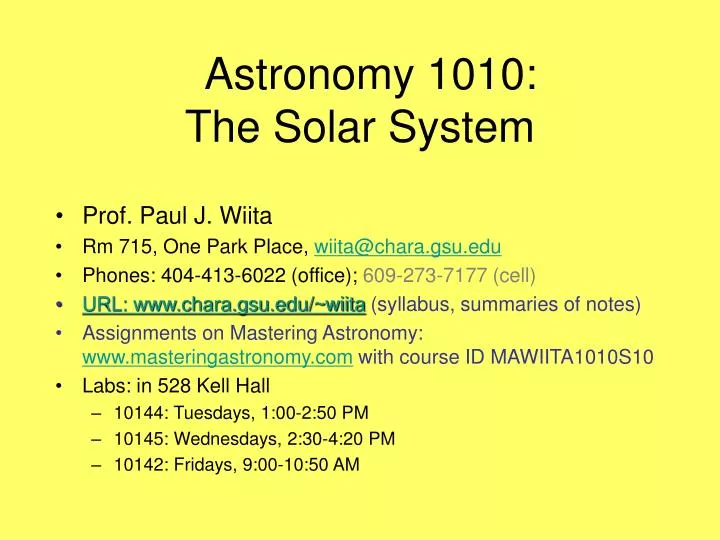 astronomy 1010 the solar system