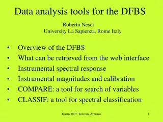Data analysis tools for the DFBS
