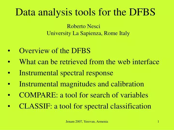 data analysis tools for the dfbs