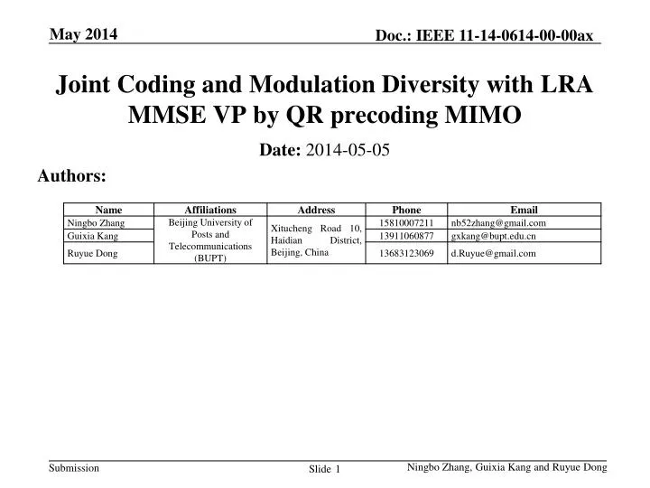 joint coding and modulation diversity with lra mmse vp by qr precoding mimo