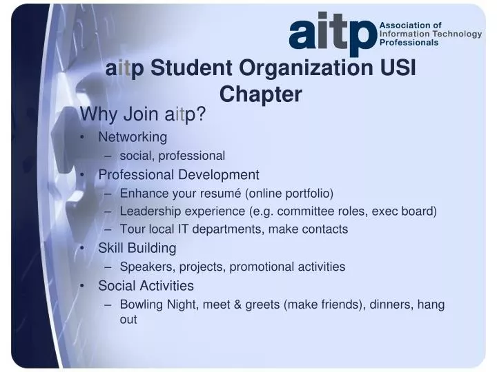 a it p student organization usi chapter
