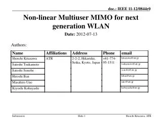 Non-linear Multiuser MIMO for next generation WLAN