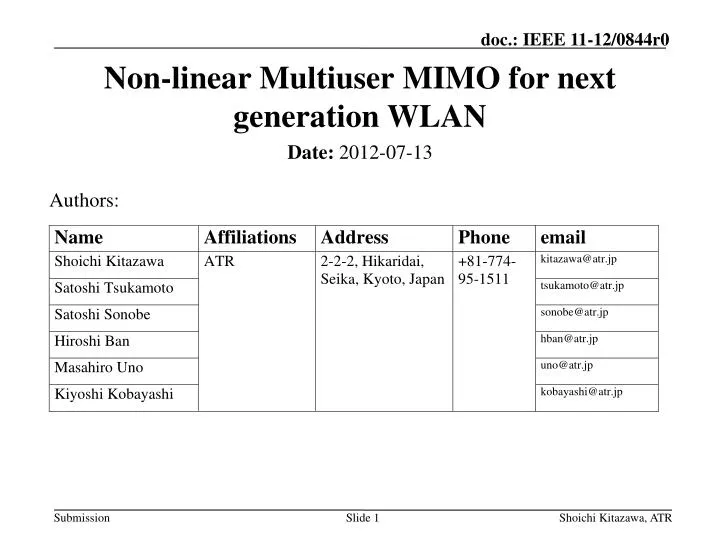 non linear multiuser mimo for next generation wlan
