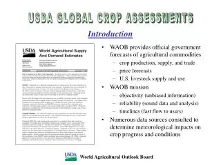 USDA GLOBAL CROP ASSESSMENTS