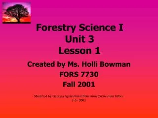 Forestry Science I Unit 3 Lesson 1