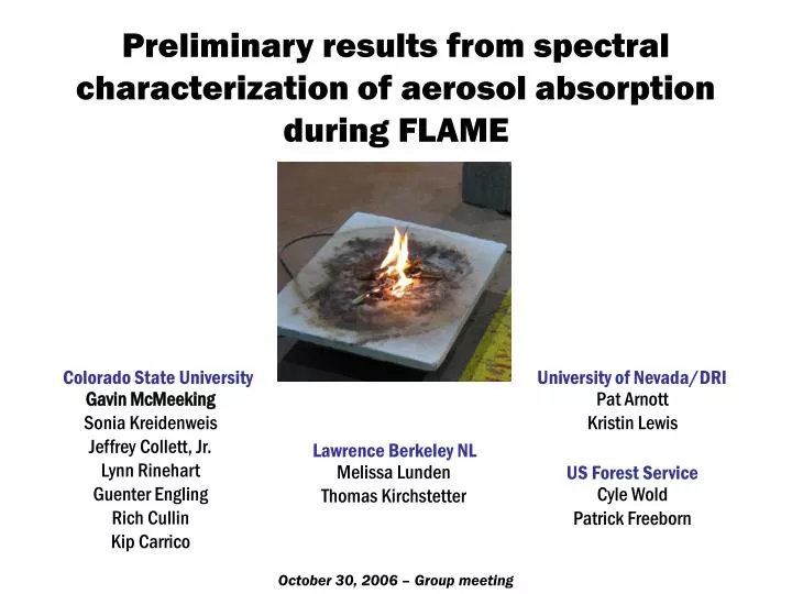 preliminary results from spectral characterization of aerosol absorption during flame