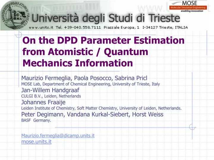 on the dpd parameter estimation from atomistic quantum mechanics information